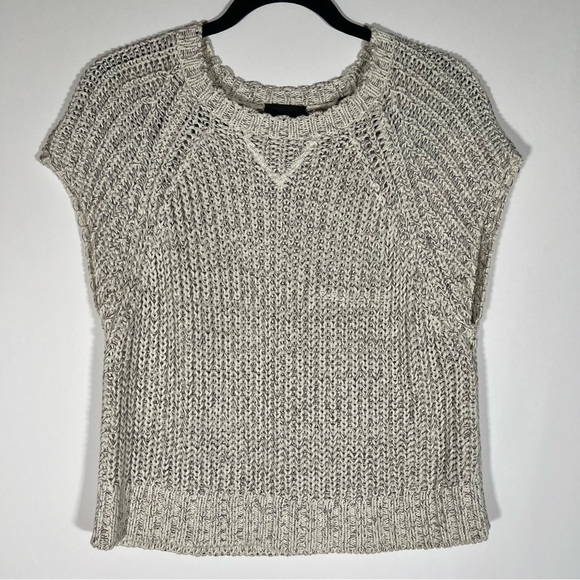 ATM cream crochet open knit cap slv sweater sz XS beachy cable pattern - Picture 1 of 7